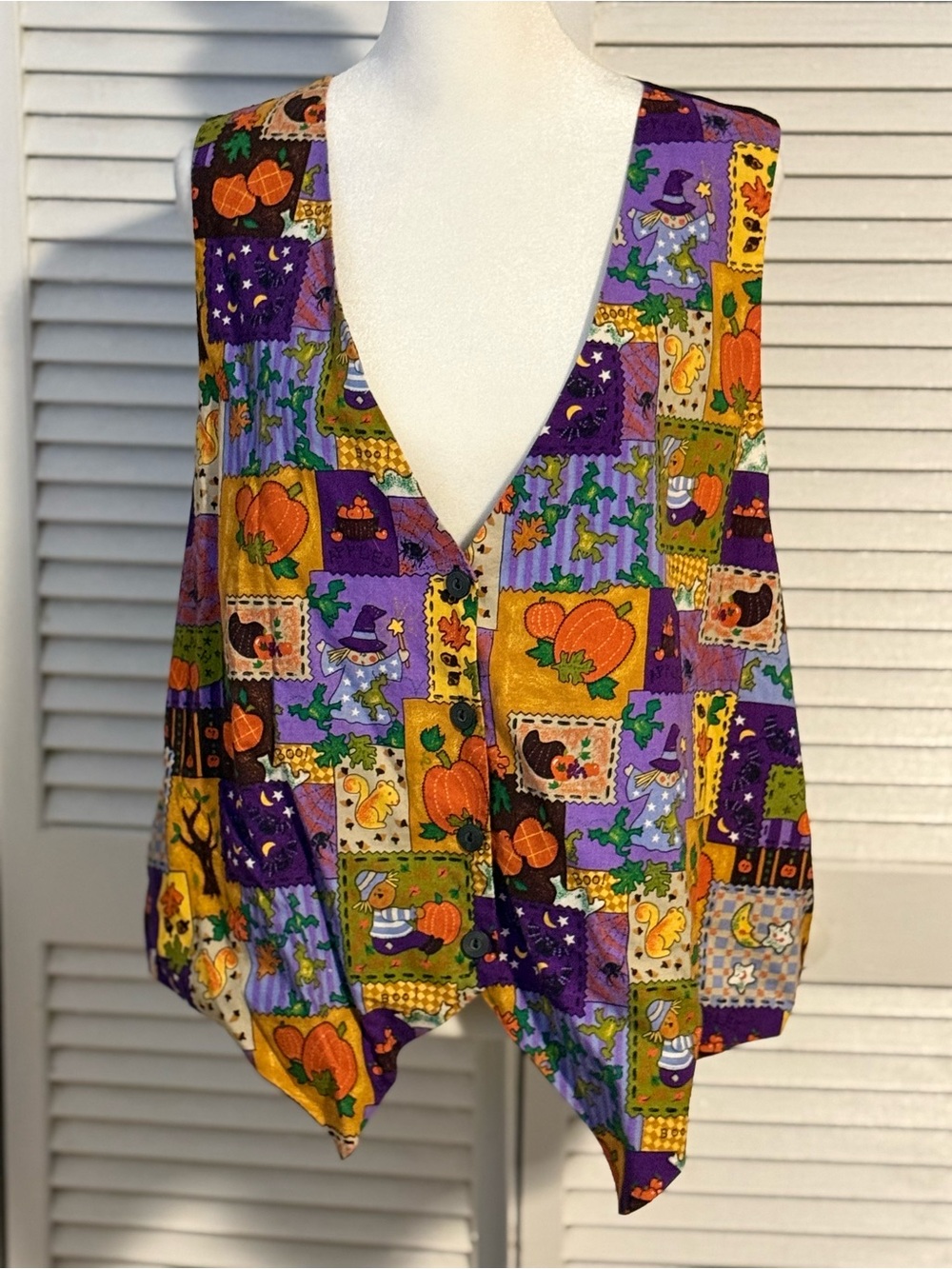 Basic Editions Vintage Halloween Patchwork Vest  Womens  2x 90s Folk Button Up